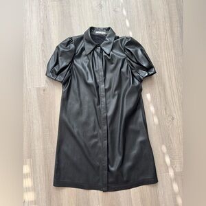 Alice + Olivia Black Mini Faux Leather Dress